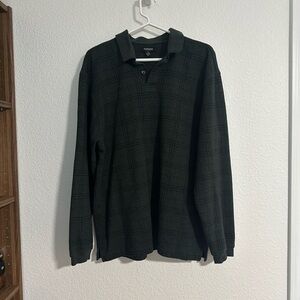 Men’s Long Sleeve Polo Shirt XL Dark Green Plaid Rugby Retro Preppy